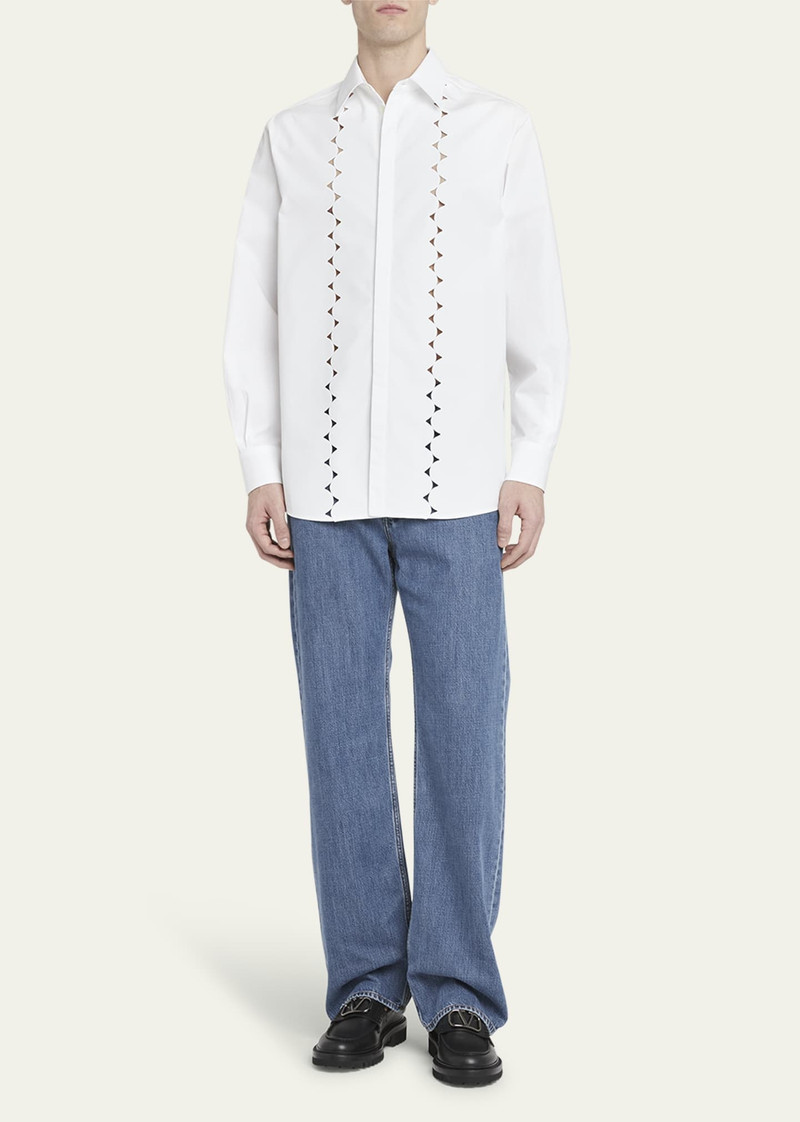 Valentino Men's Scalloped Broderie Anglaise Button-Down Shirt outlook