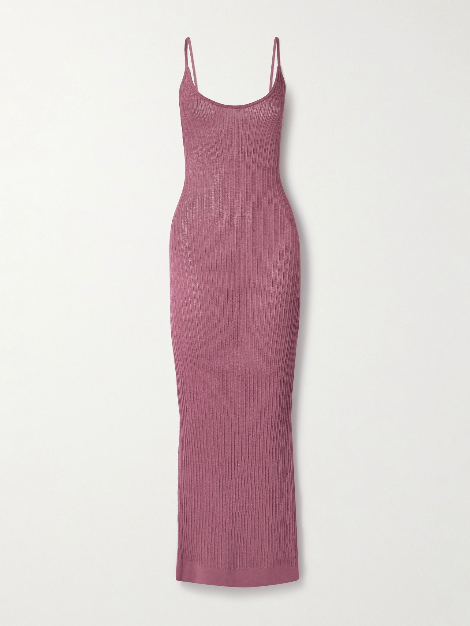 Sheer Knit Long Cami Dress - Beet Magenta - 1