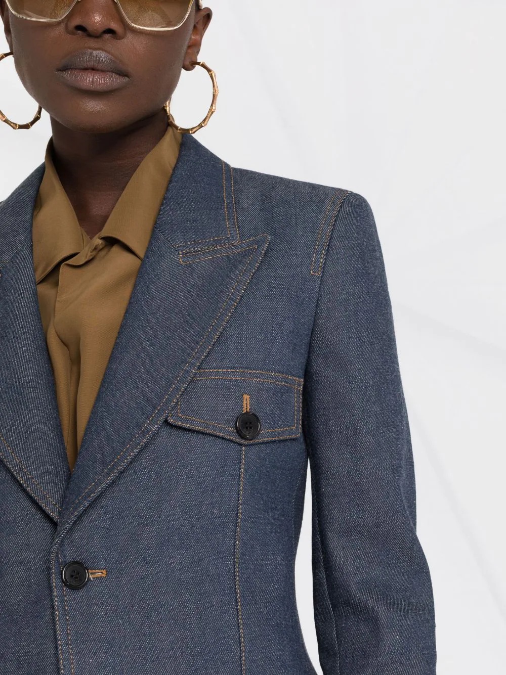 single-breasted denim blazer - 3