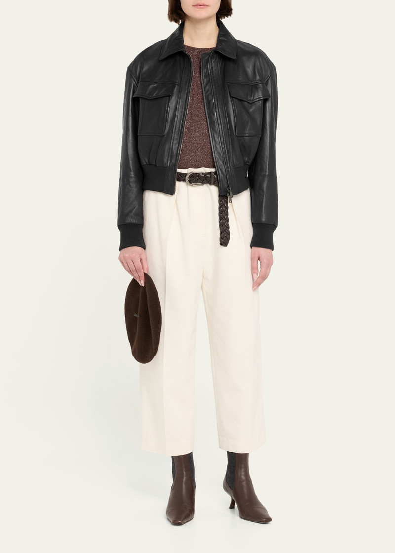 Brunello Cucinelli Monili-Neck Smooth Glove Leather Bomber Jacket outlook