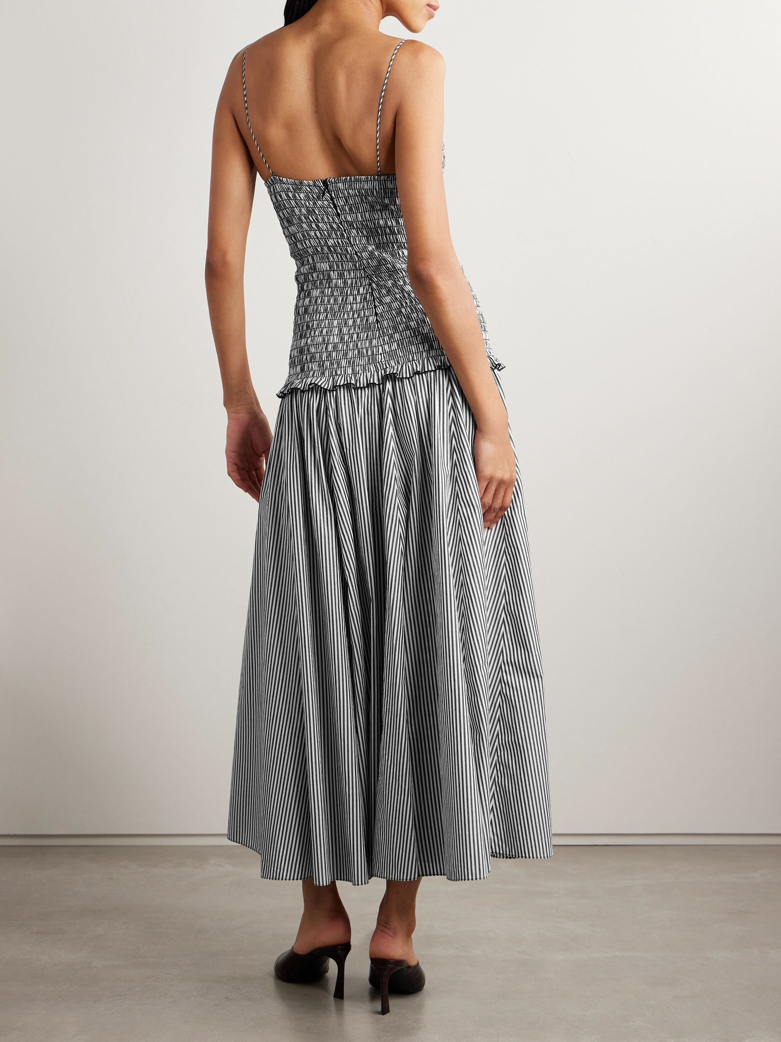 The Josie shirred striped cotton midi dress Gray - 3