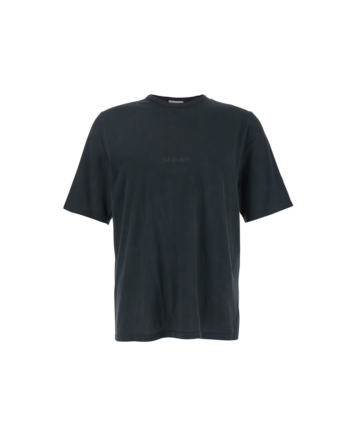 Dark Grey T-shirt With Logo Lettering On The Front Tone-on-tone In Cotton Man - 1