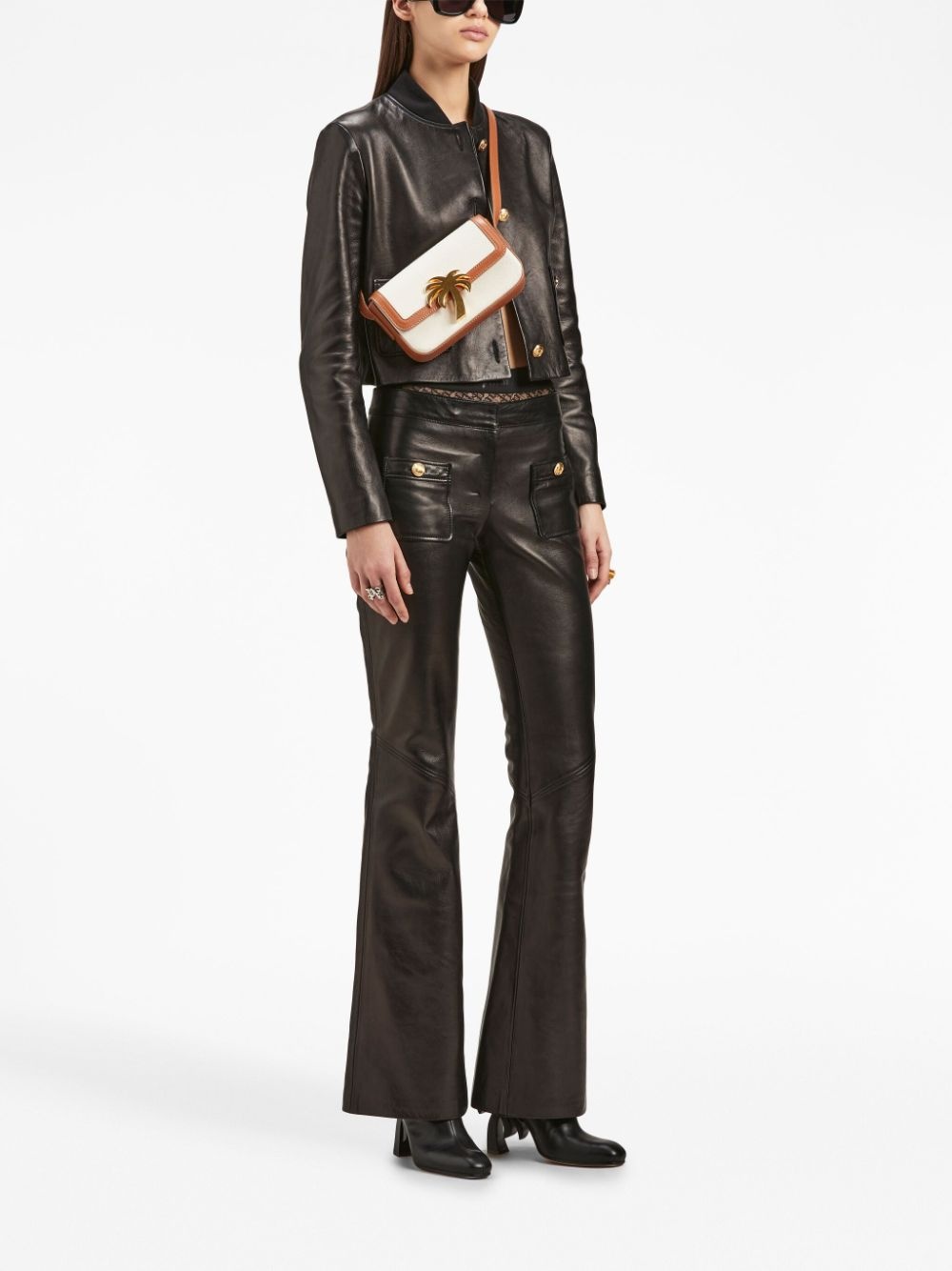 mid-rise leather flared trousers - 2