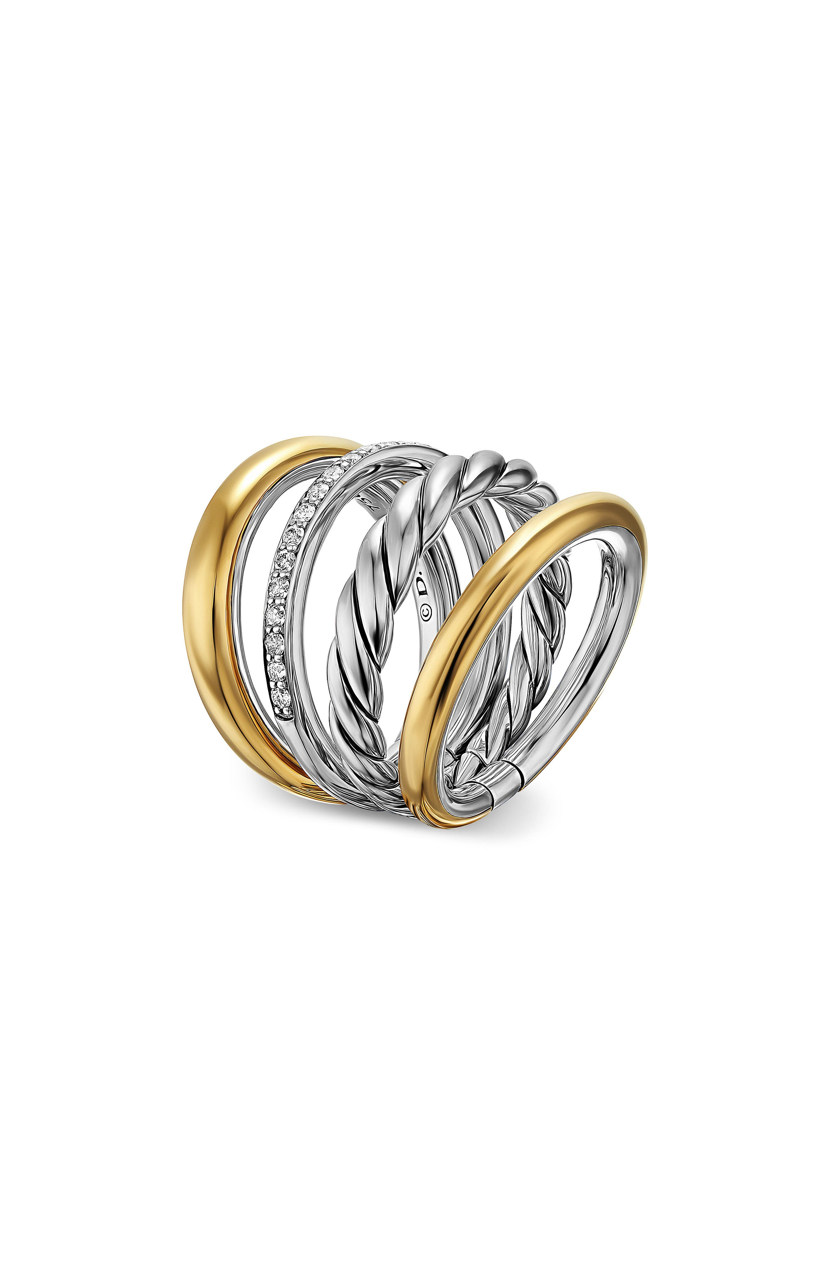 David Yurman Mercer Mixed Metal & Diamond Stack Ring in Sterling Silver/18Ky Gold at Nordstrom - 5