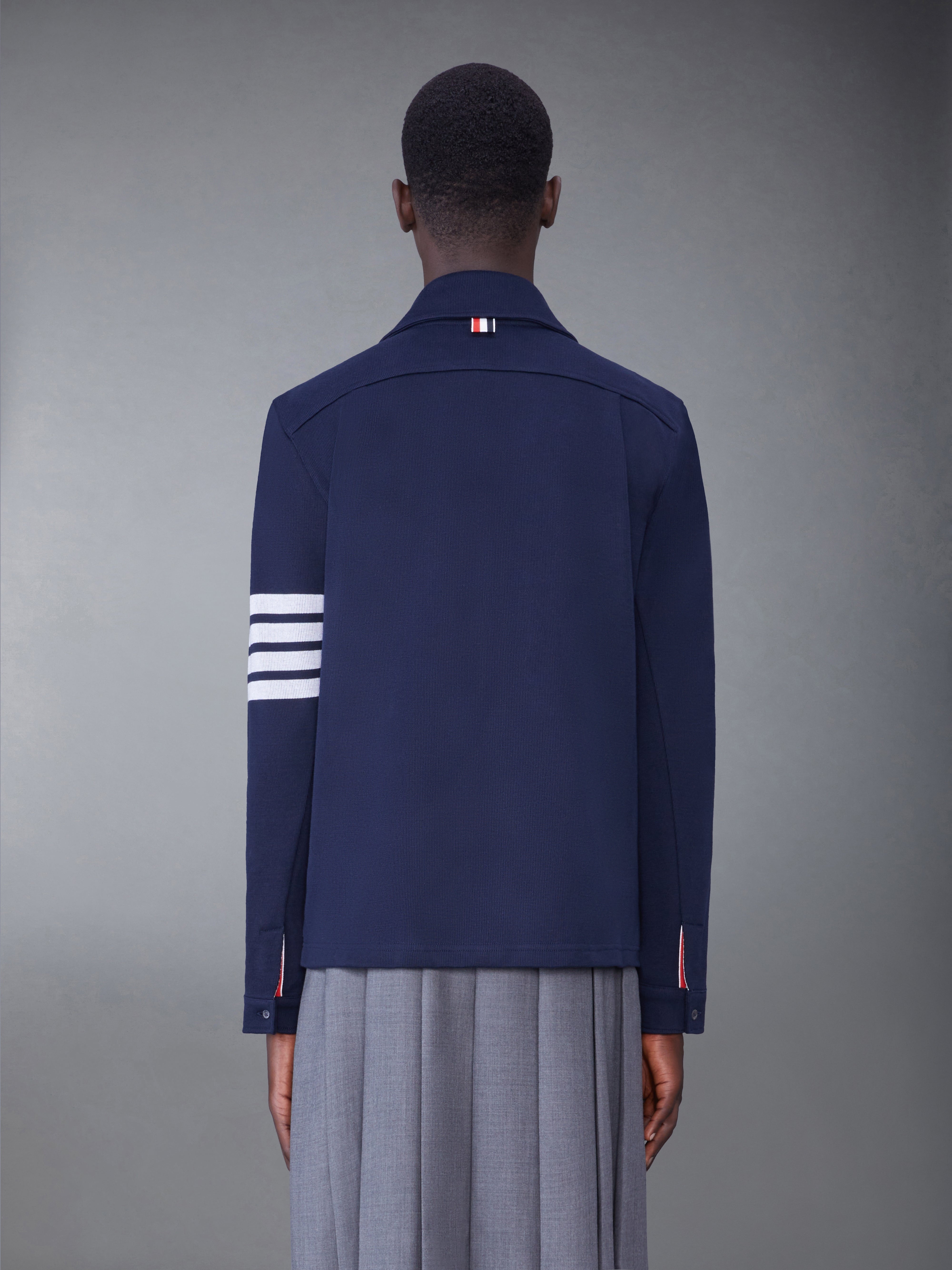 COTTON DOUBLE FACE KNIT 4-BAR SHIRT JACKET - 2