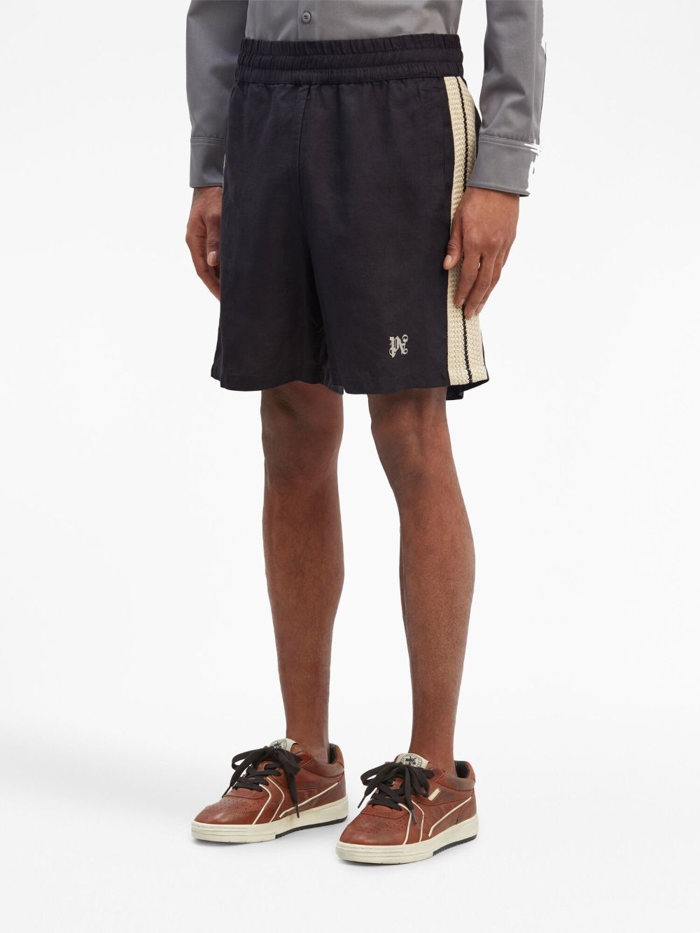 monogram-embroidered striped shorts - 4