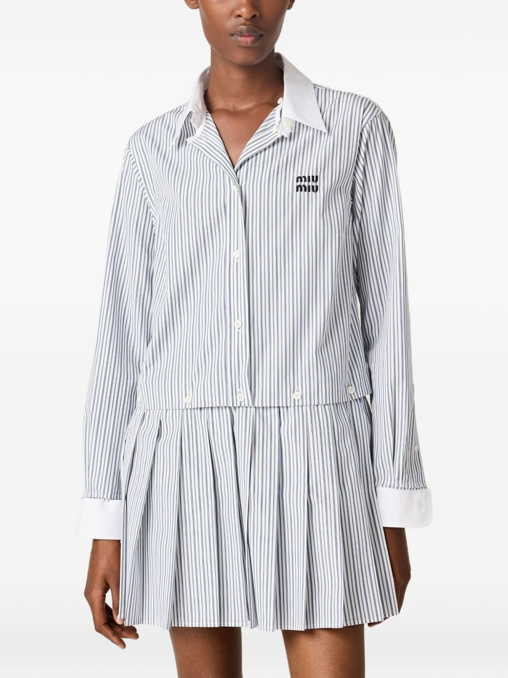 pleated striped mini shirt dress - 3