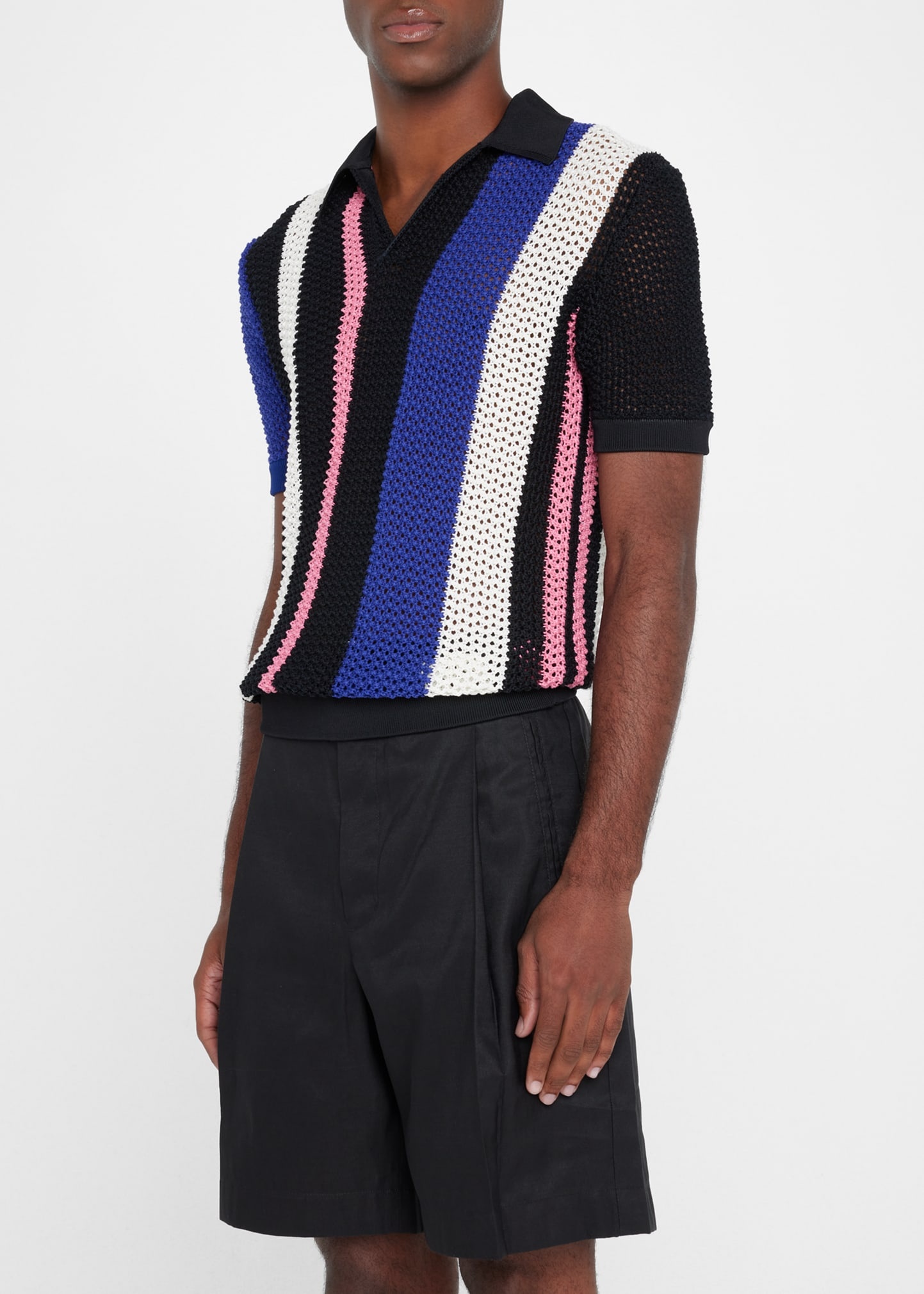 Men's Pointelle Block Stripe Polo Shirt - 4