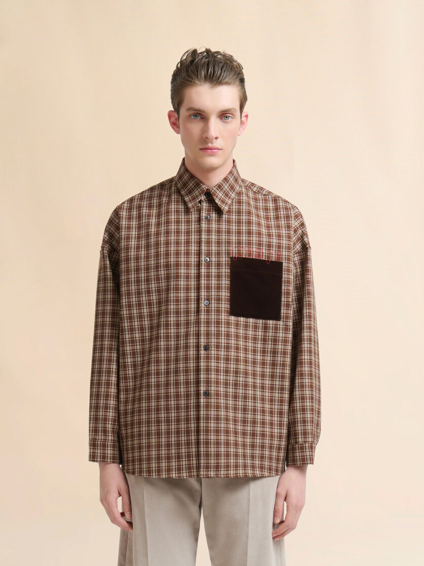 BROWN WOOL SHIRT WITH MARNI MENDING LOGO - 2