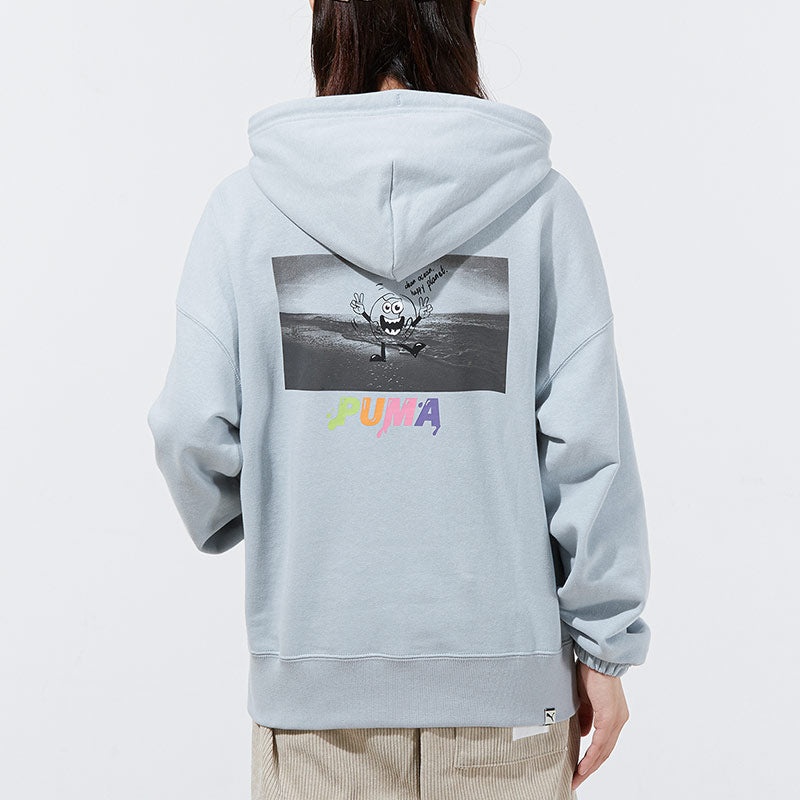 (WMNS) PUMA Downtown Logo Hoodie 'Teal' 533049-71 - 4