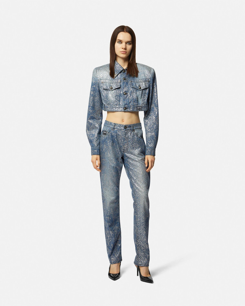 VERSACE JEANS COUTURE Glitter Animalier Crop Denim Jacket outlook