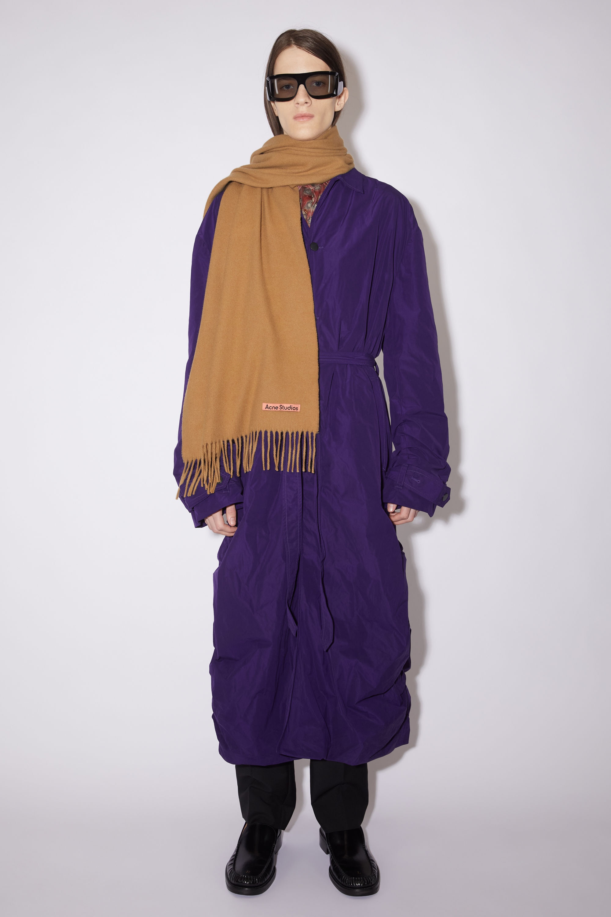 Cashmere fringe scarf - Narrow - Dark camel - 3