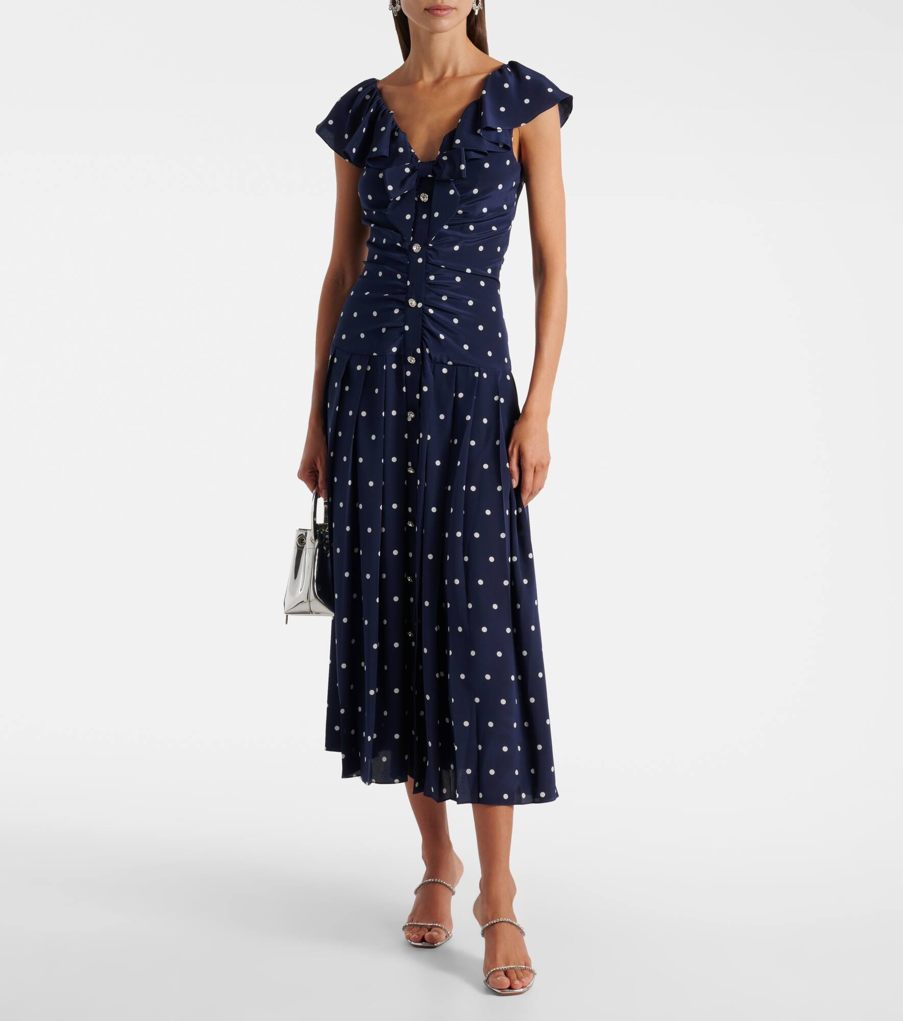 Polka-dot ruffled silk midi dress - 2