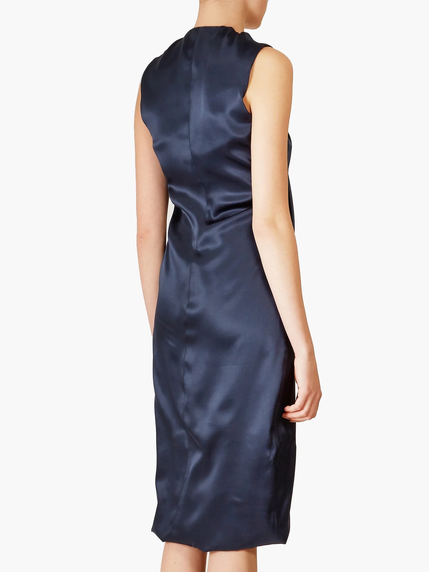 Gathered scoop-neck satin midi dress - 3