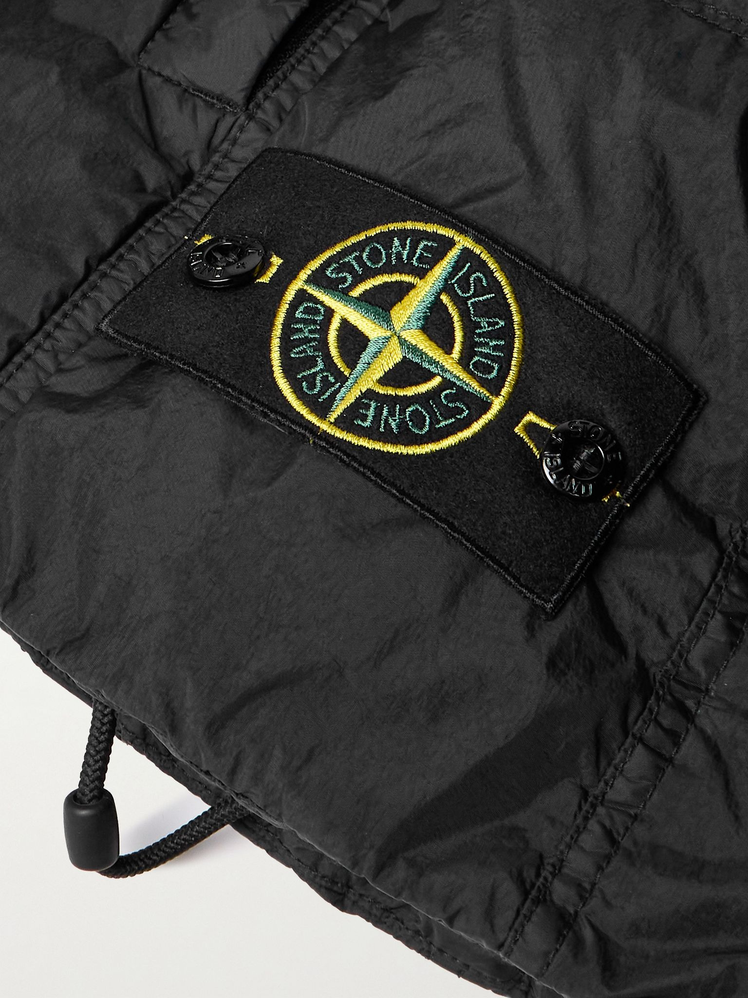 Logo-Appliquéd Garment-Dyed Quitled Crinkled Reps Down Gilet Black - 6