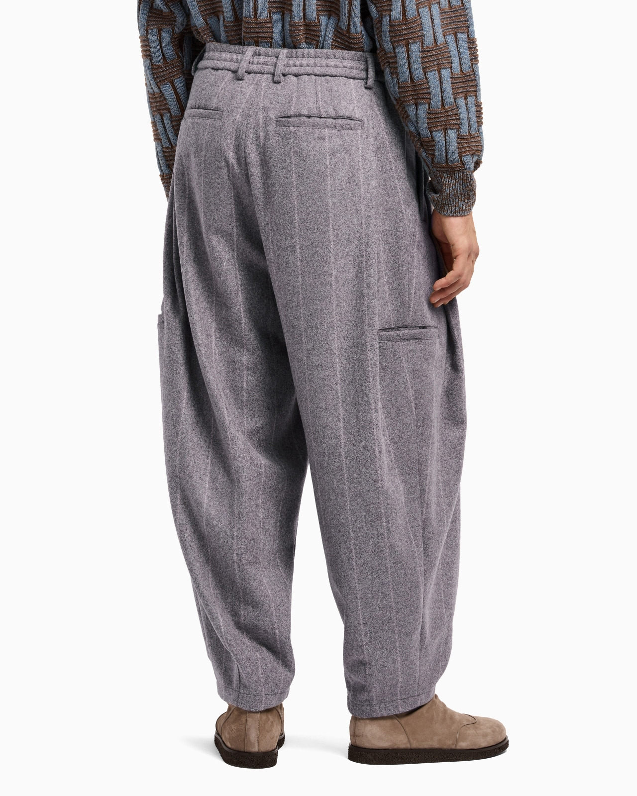 PINSTRIPED WOOL CLOTH FLAT-FRONT TROUSERS - 3