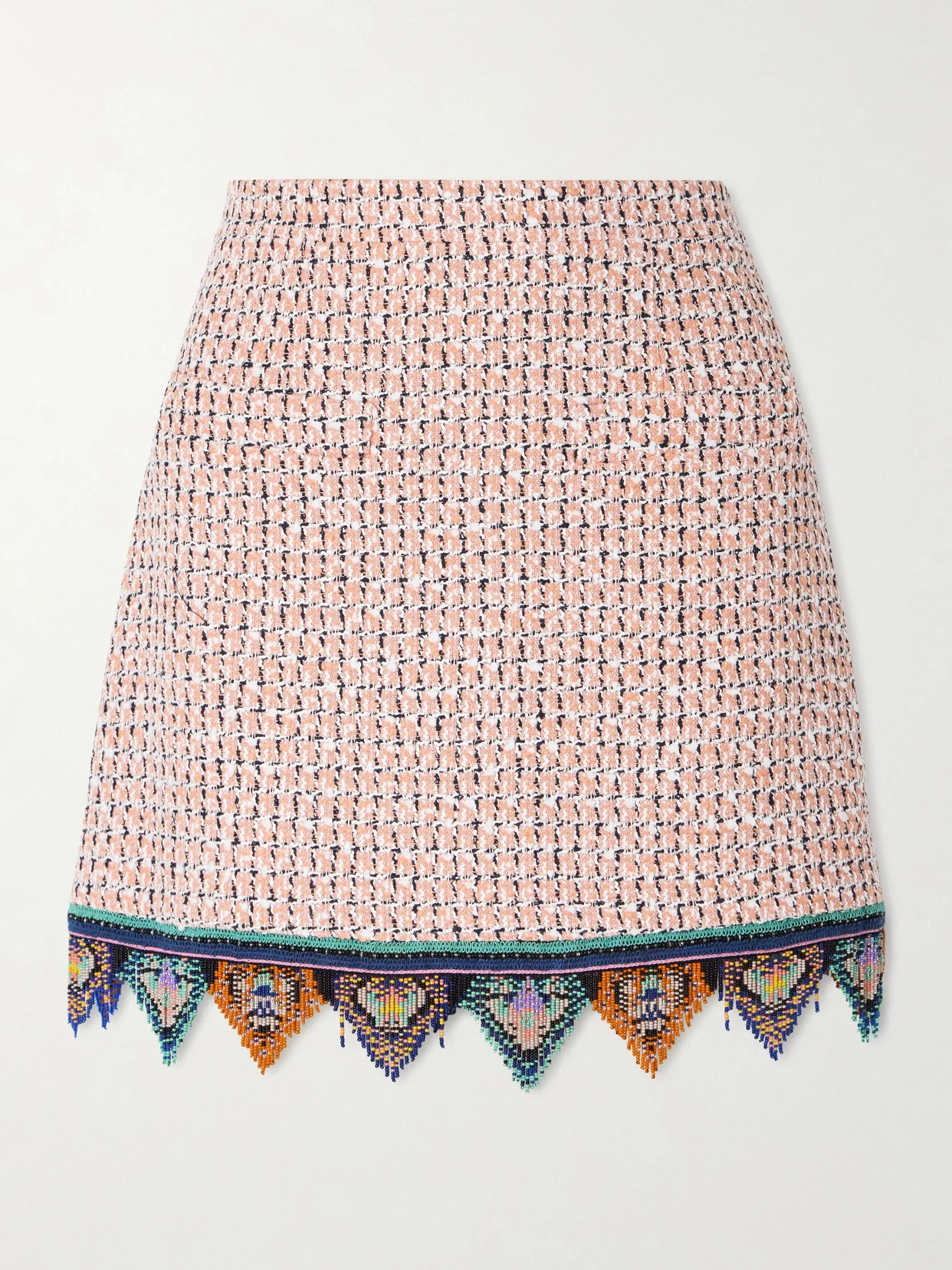 Fringed Embroidered Tweed Mini Skirt - 1