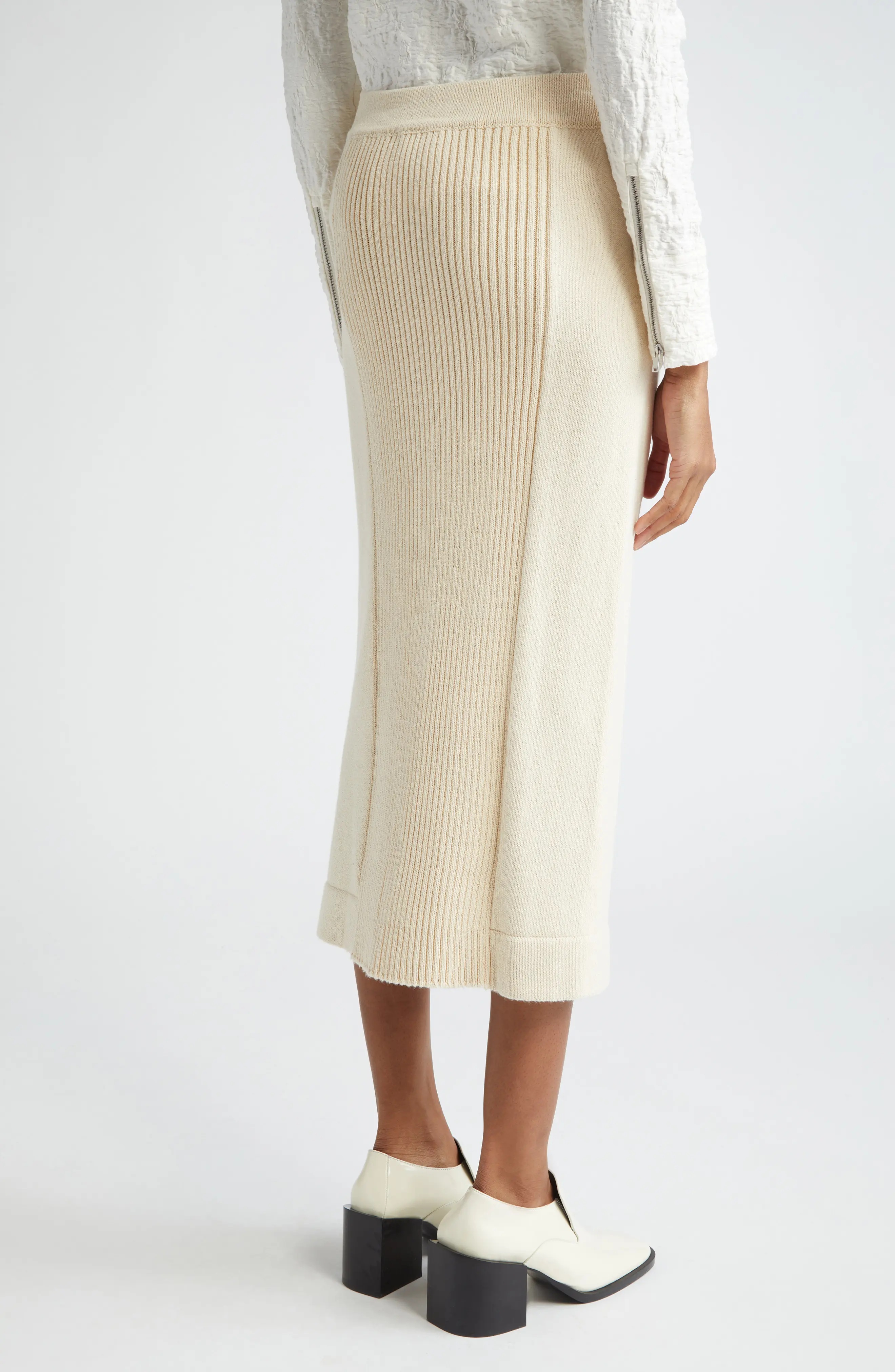 Front Zip Knit Cotton Rib Skirt - 3