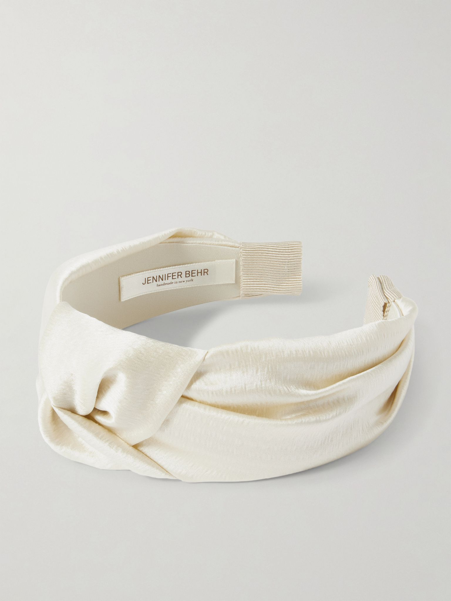 Samaya knotted hammered silk-satin headband Cream - 1