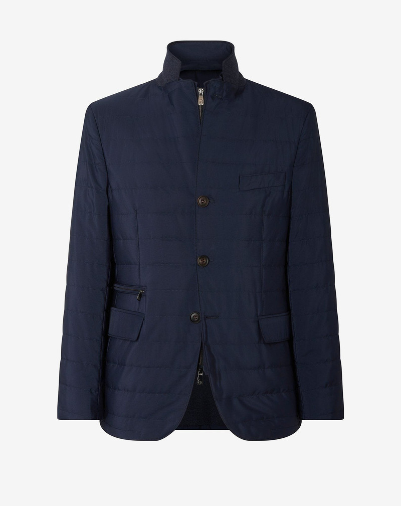Blue techno poplin quilted jacket with detachable vest 1