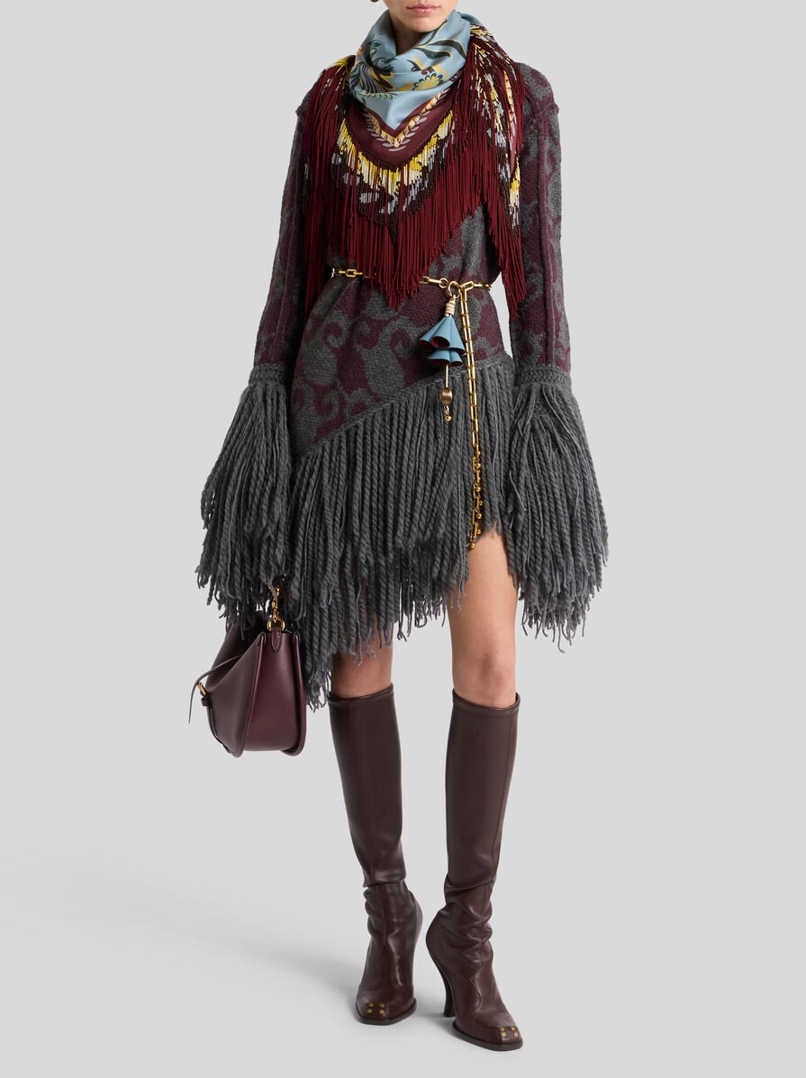WOOL AND ALPACA JACQUARD MINI DRESS WITH FRINGING - 3