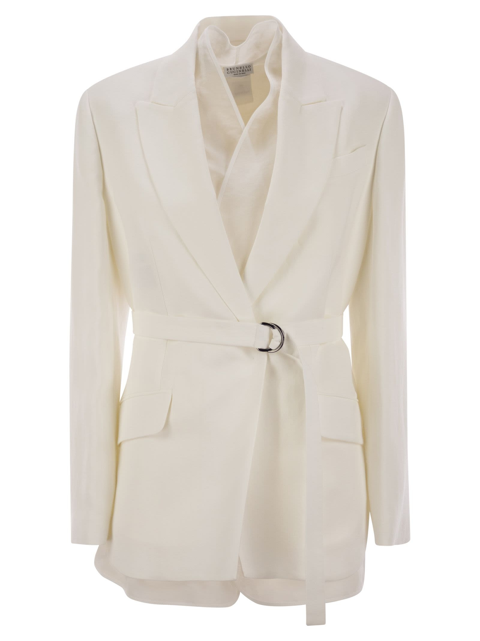 Brunello Cucinelli Women Fluid Viscose And Linen Twill Jacket With Belt And Necklace - 1