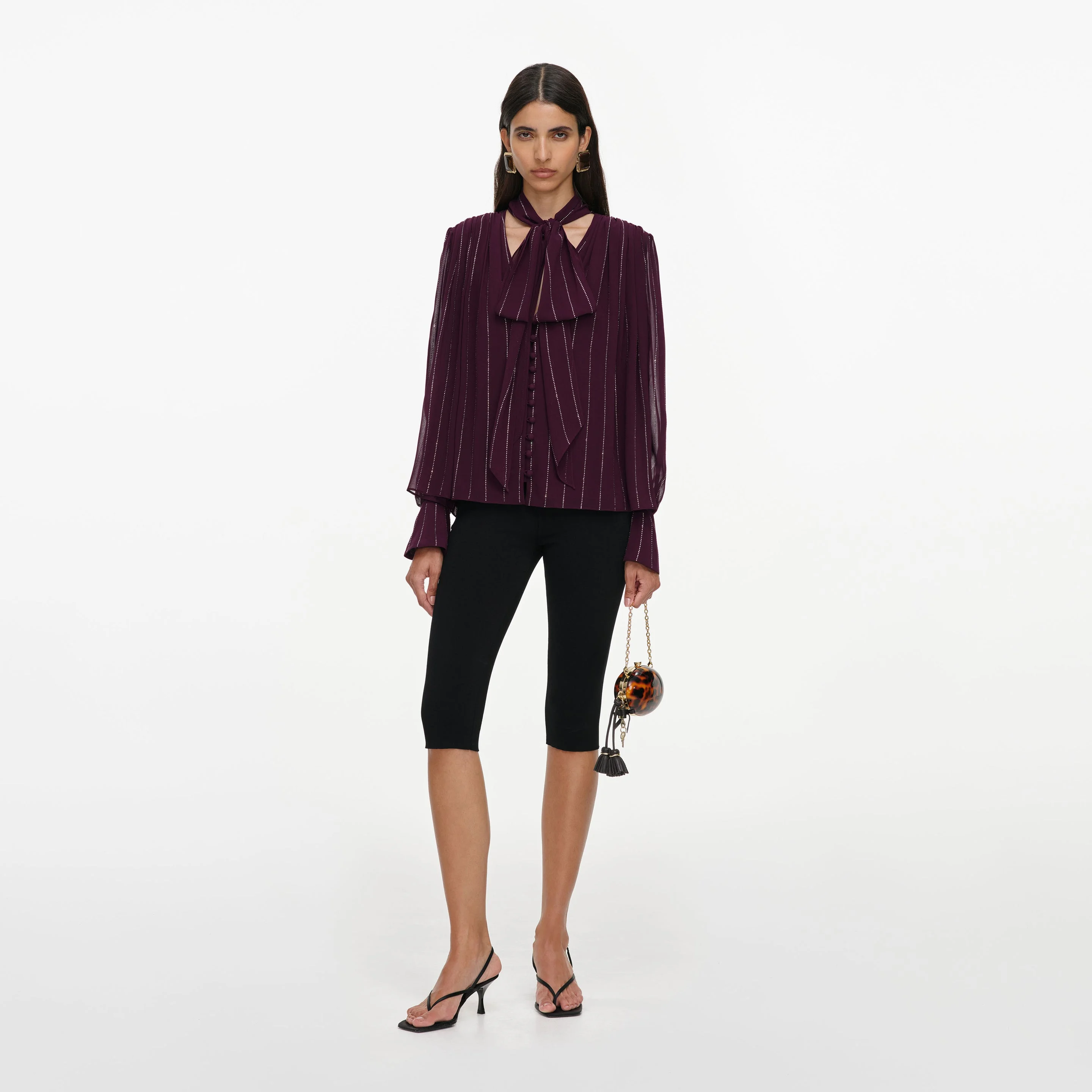 Purple Rhinestone Pinstripe Blouse - 1