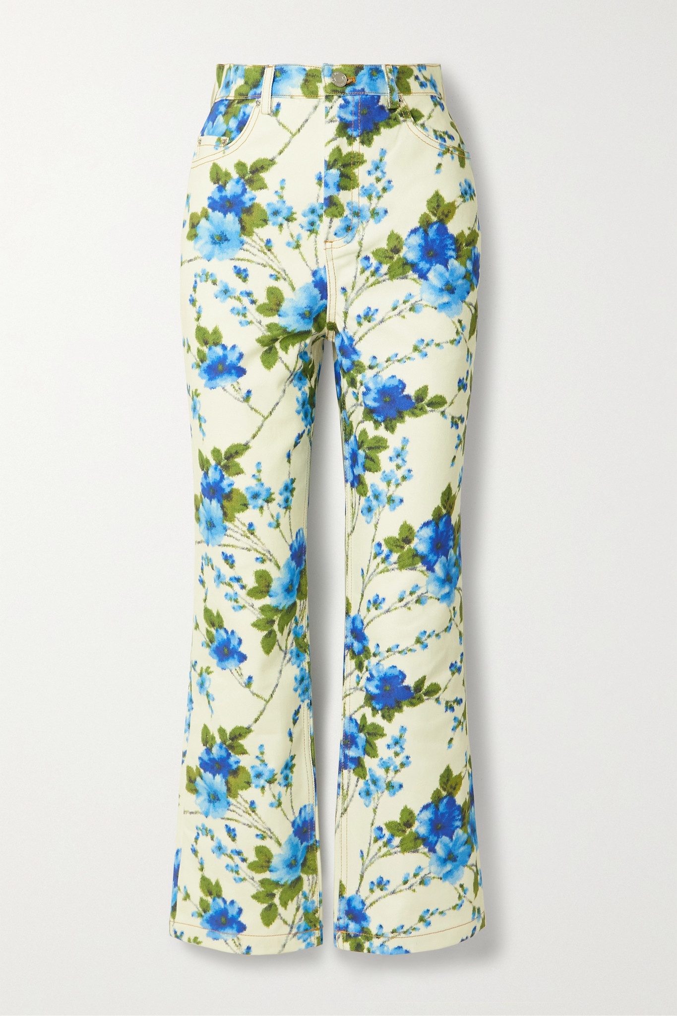 Floral-print high-rise straight-leg jeans White - 1