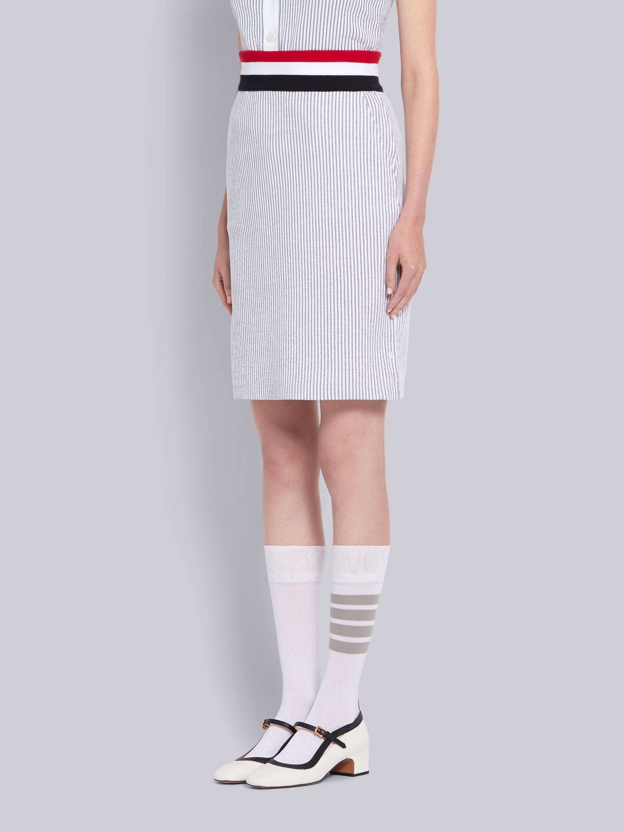 Light Grey Seersucker Knit RWB Waistband Skirt - 2