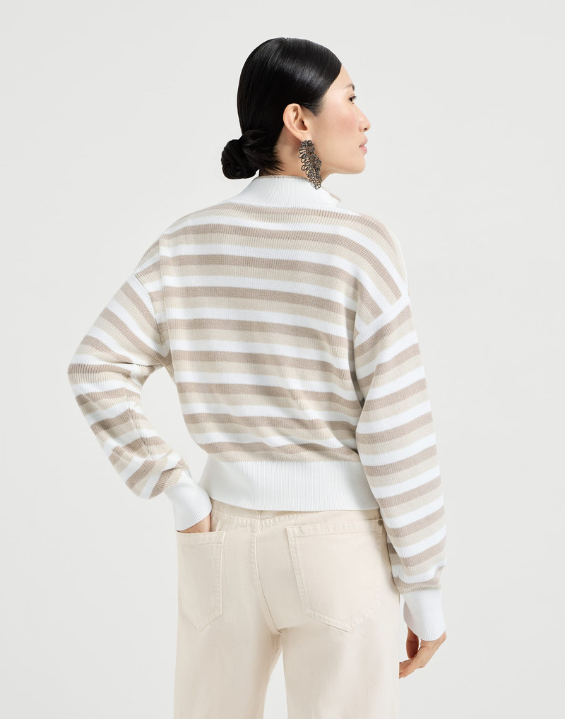 Brunello Cucinelli Rib knit cotton cardigan with stripes outlook
