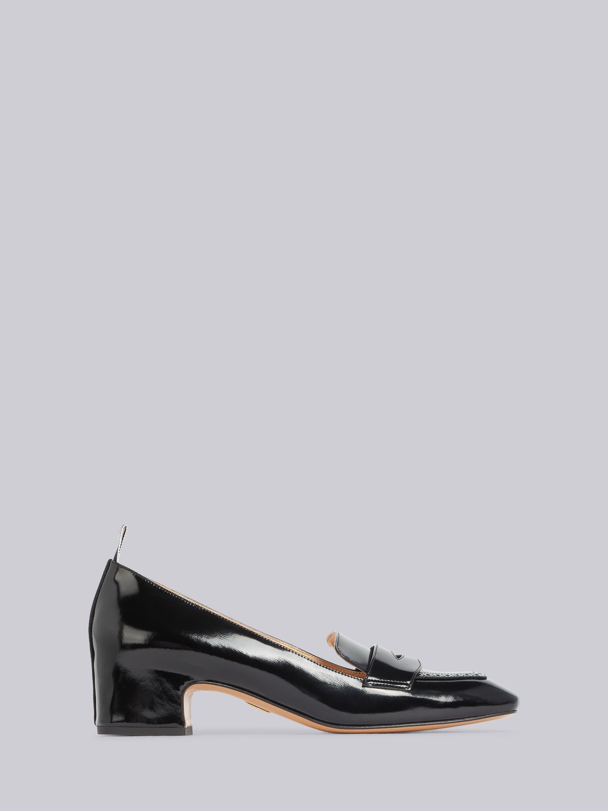 Black Calfskin Penny Loafer Block Heel - 1