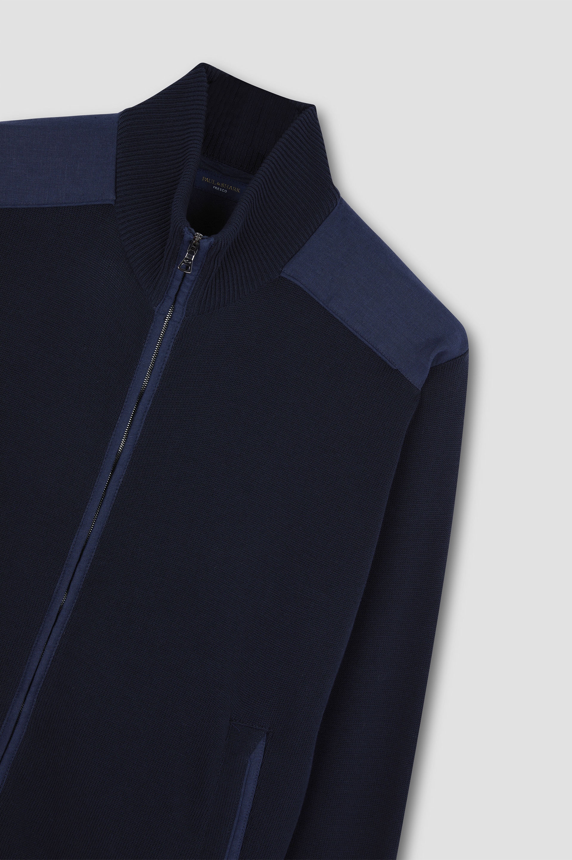 ZIP-UP CARDIGAN IN FRESH COTTON WITH LINEN DETAILS - 6