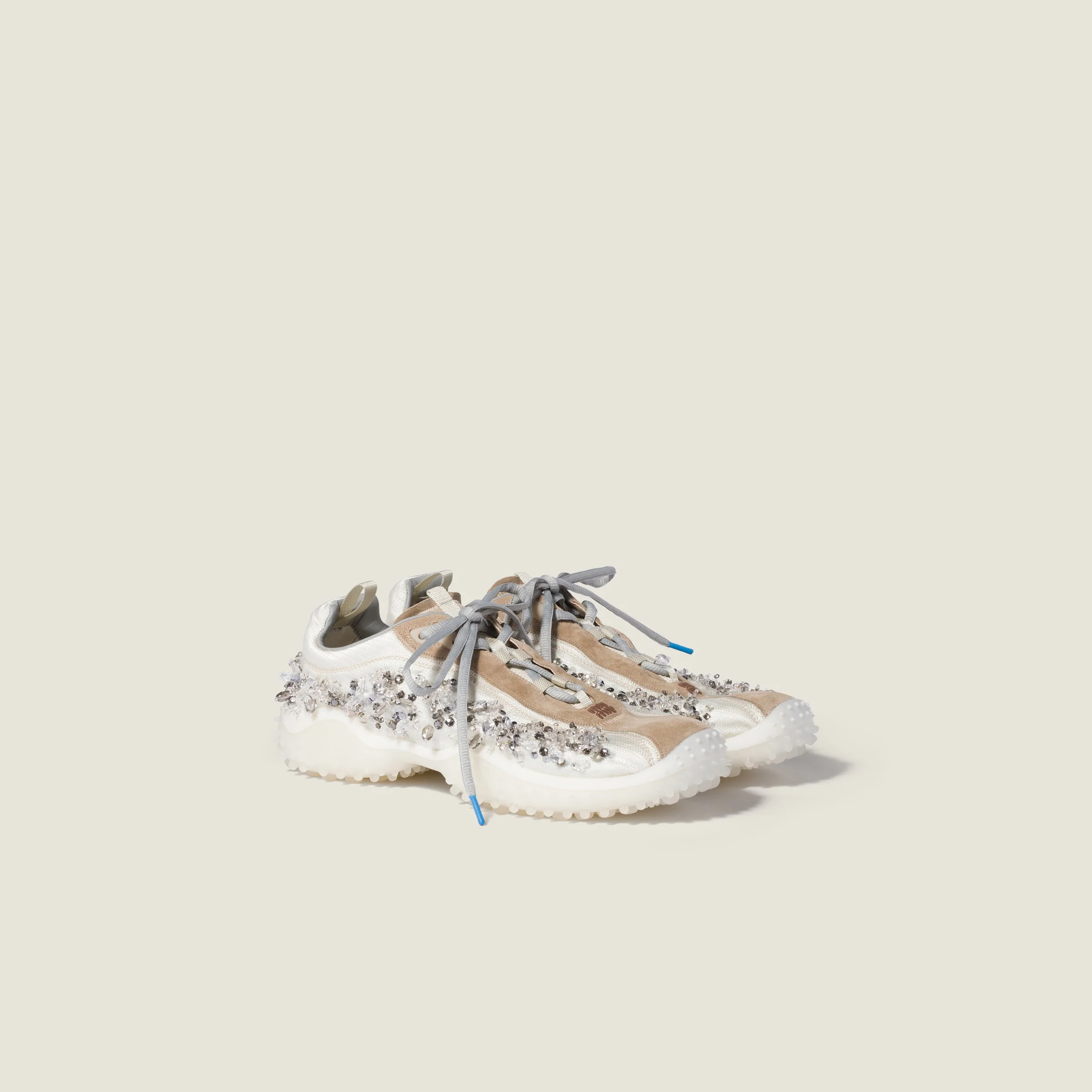 Bubble embroidered technical fabric and suede sneakers - 1