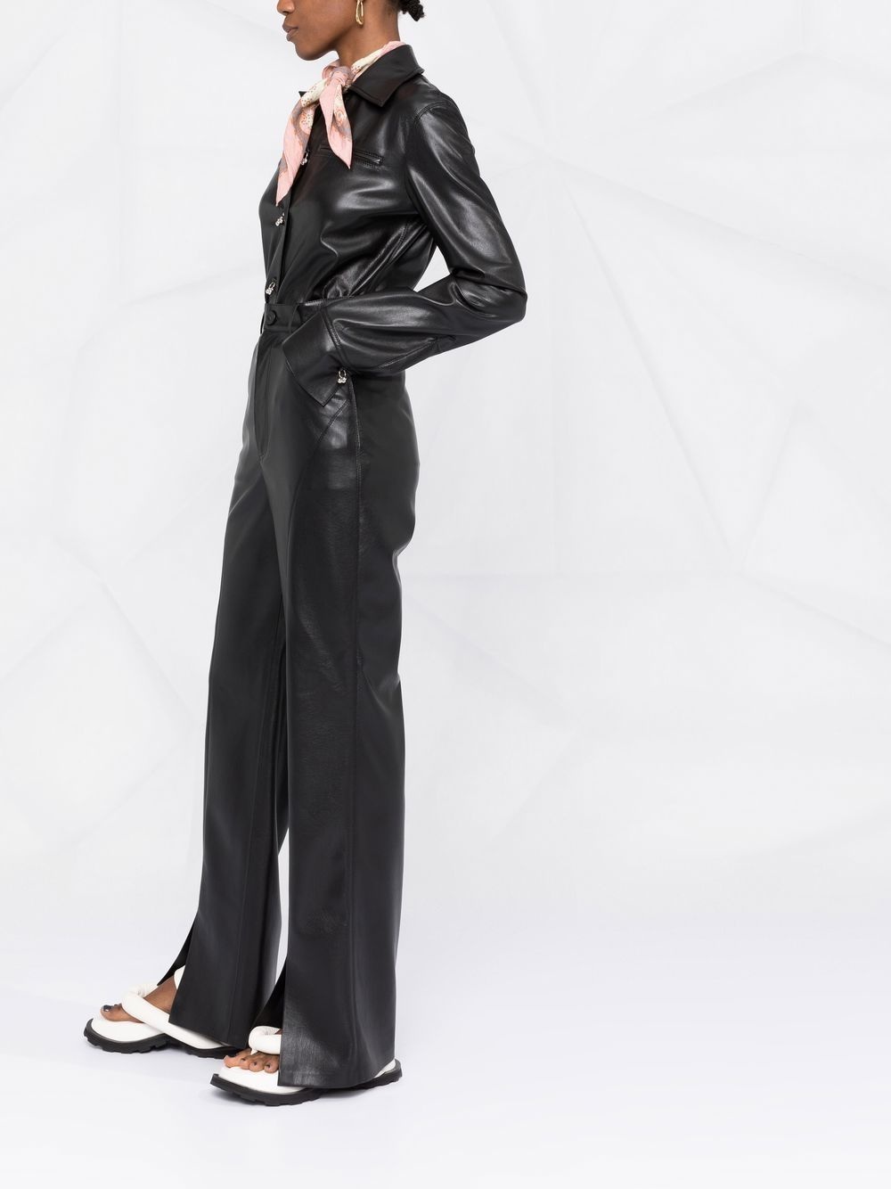 faux-leather dangling-button shirt - 6