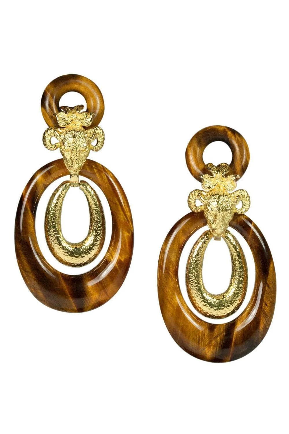 Diamond Tiger Head Ram Head Double Hoop Earrings - 1
