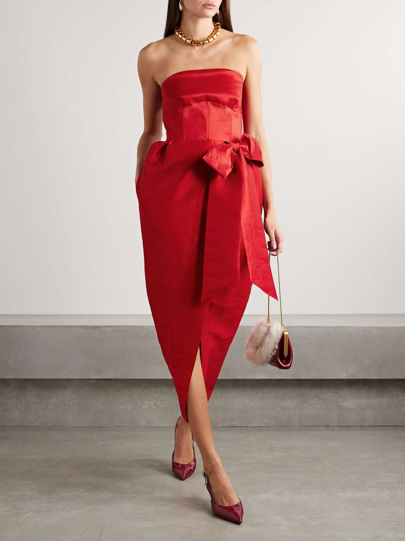 KIKA VARGAS Ava strapless bow-detailed taffeta midi dress Red outlook