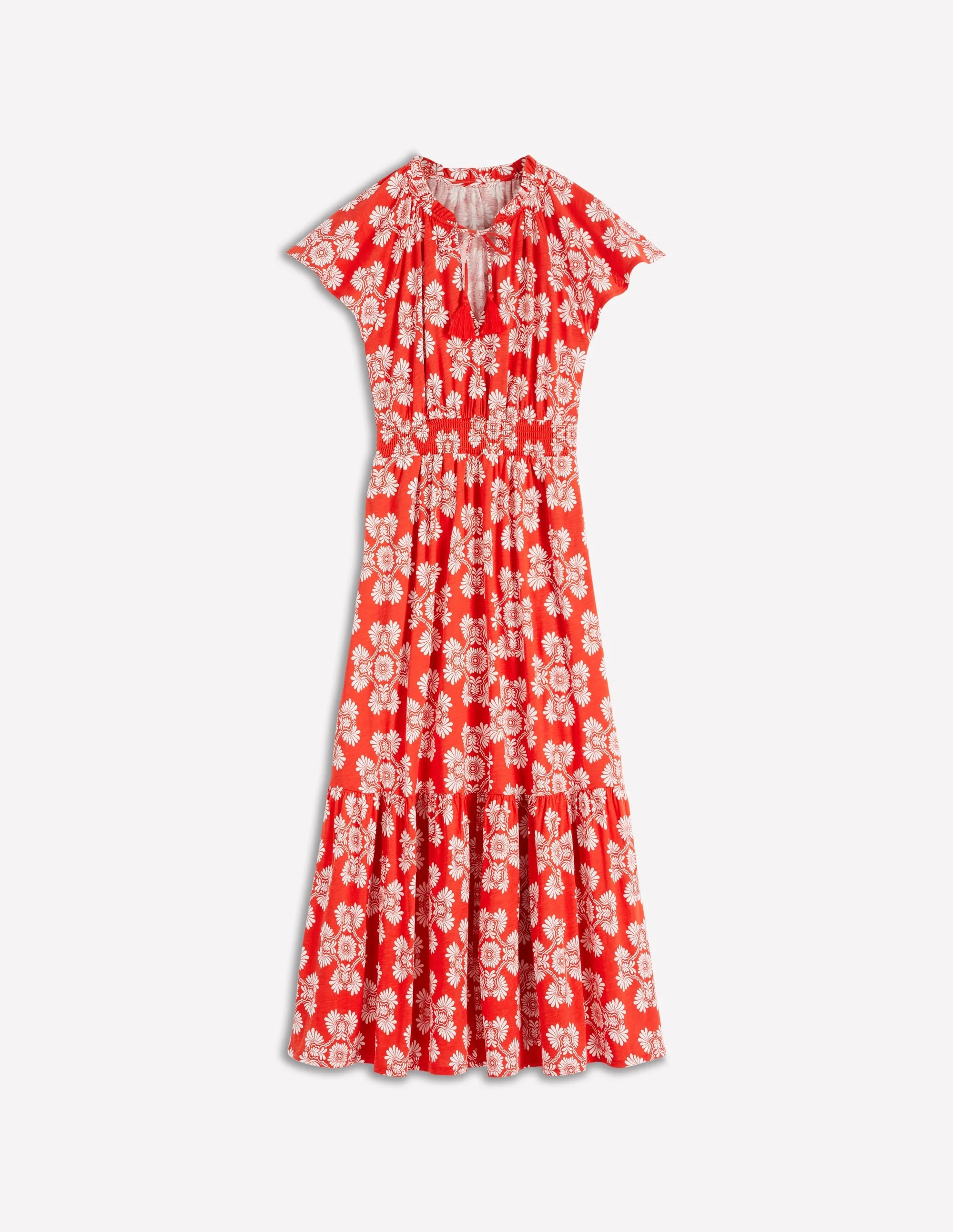 Tala Tiered Jersey Maxi Dress-Blood Orange, Botanical Charm - 1