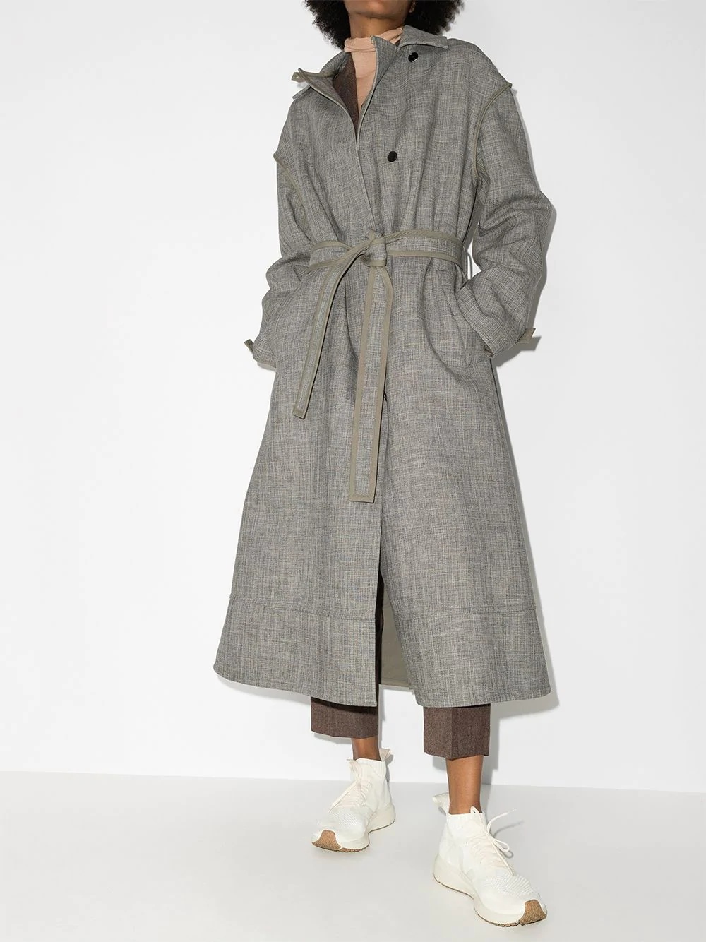 belted-waist long trench coat - 2