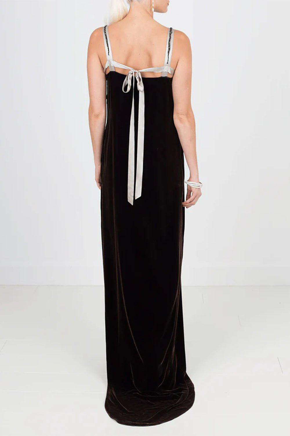 Velvet Beaded Detail Gown - 3