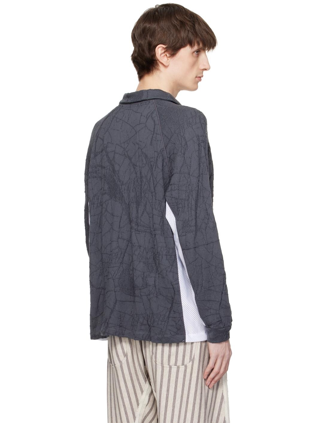 Gray Knit Football Polo - 3