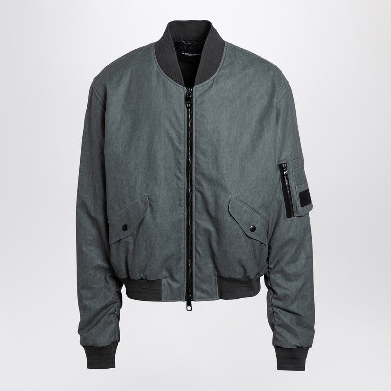 Dolce&Gabbana Light Grey Linen Bomber Jacket Men - 1