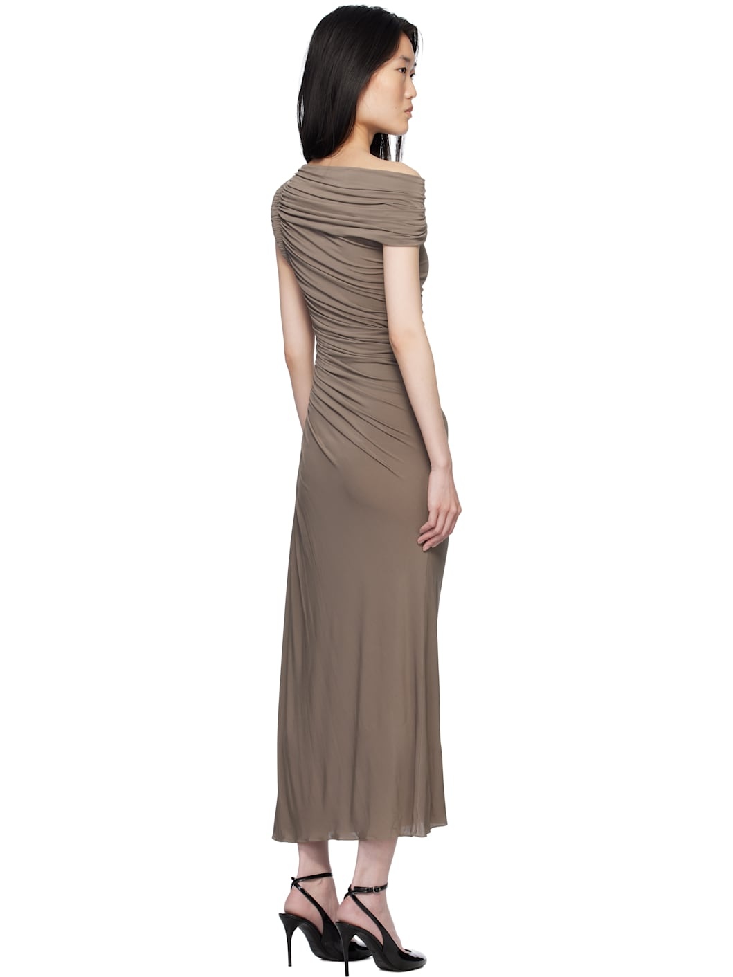 Taupe Asymmetric Pipe Midi Dress - 3