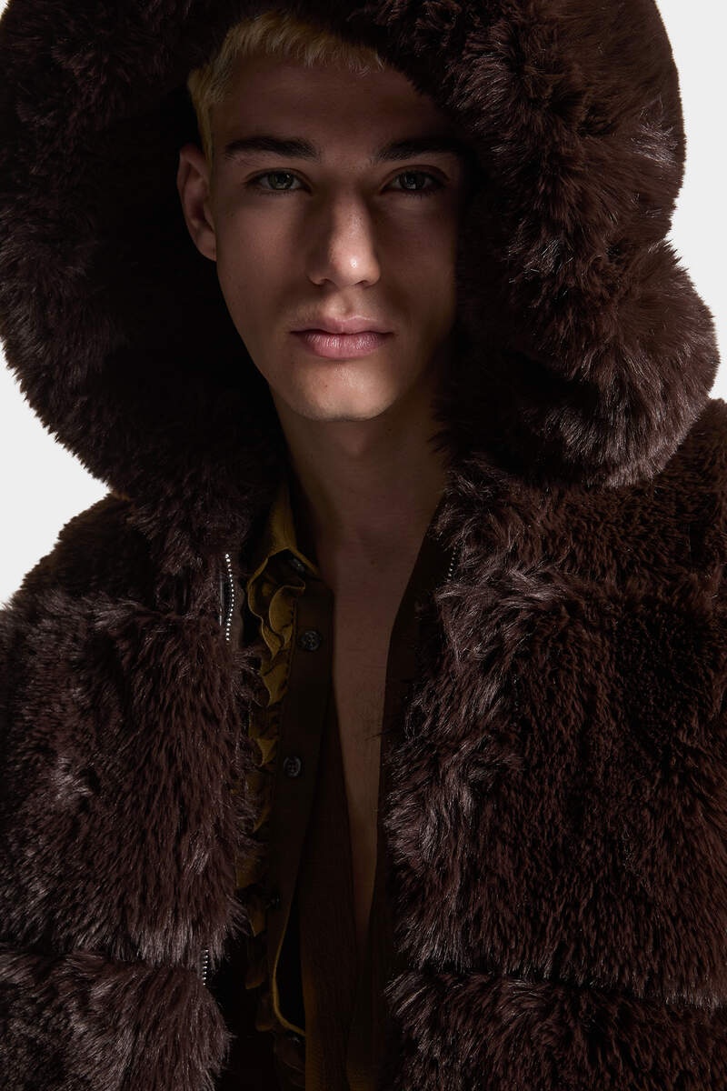 FAUX FUR HOODIE BOMBER JACKET - 5