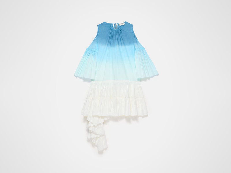 WOMENS DIP DYE RUFFLE DRESS IN WHITE & BLUE 1