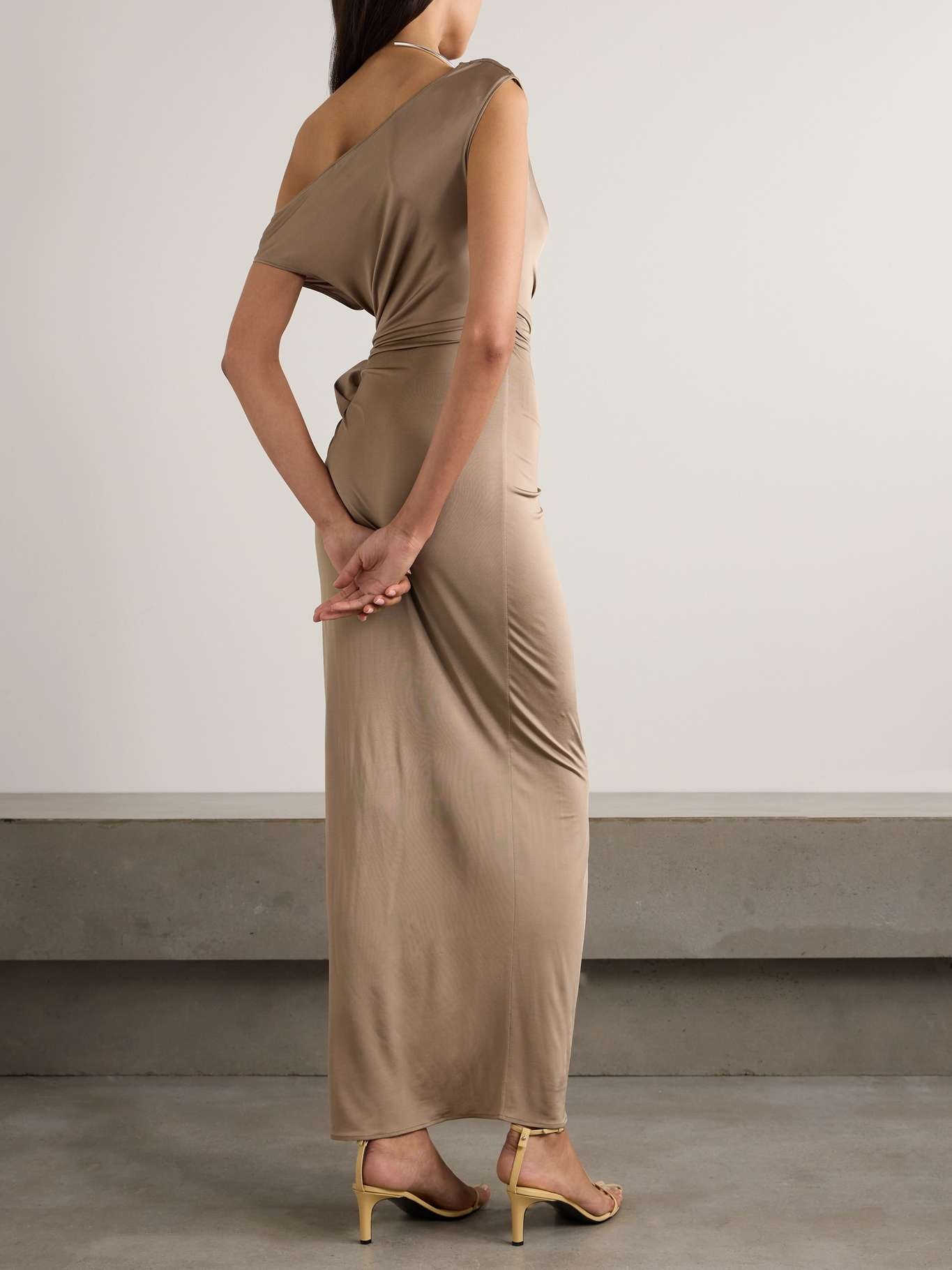 Appliquéd draped satin-jersey maxi dress - 3