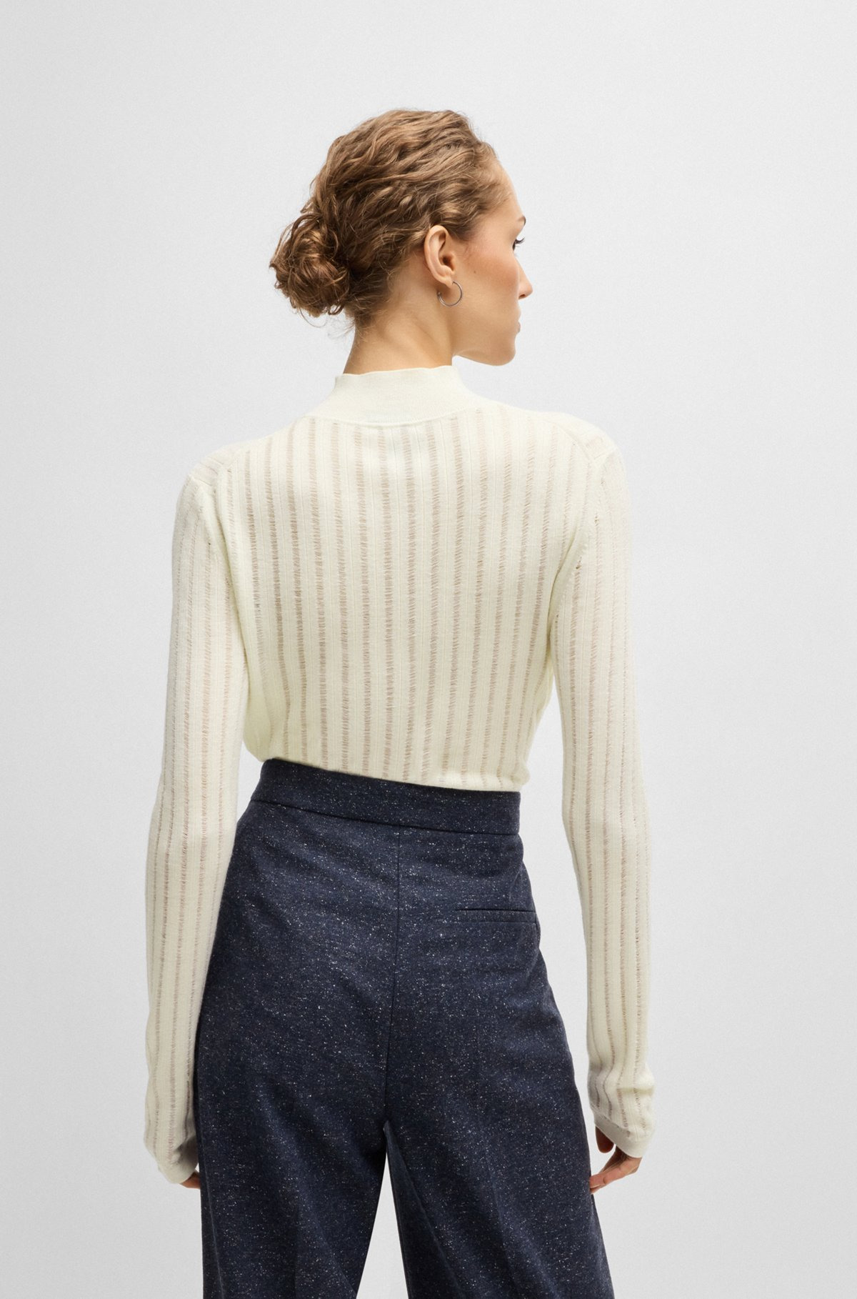 WOOL SWEATER WITH STRUCTURED STRIPES - 4