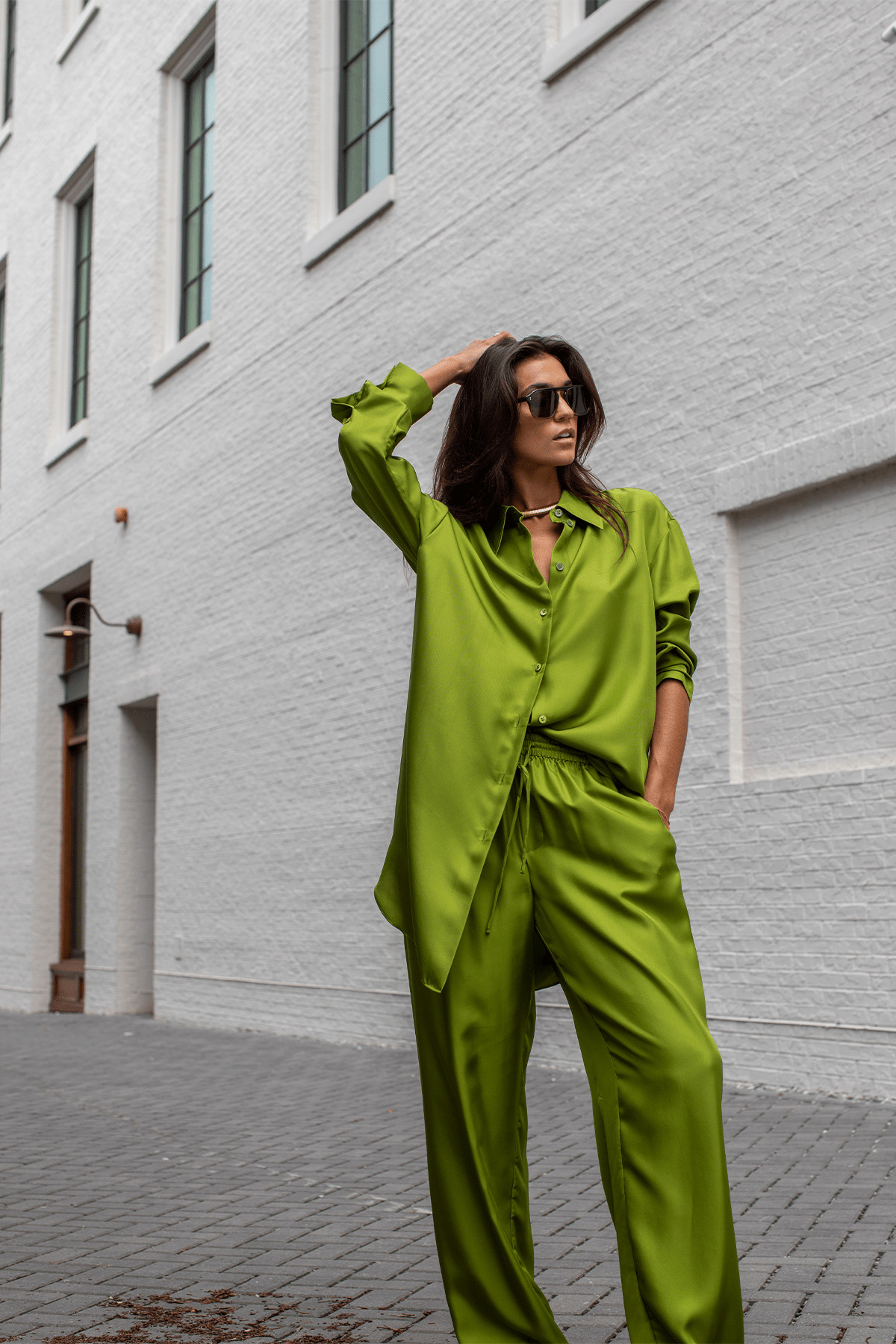 Relaxed Silk Trousers in Garden Green - 6
