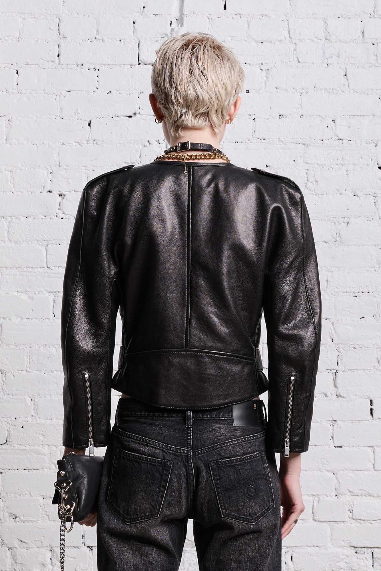 BELTED MOTORCYCLE JACKET - BLACK - 7