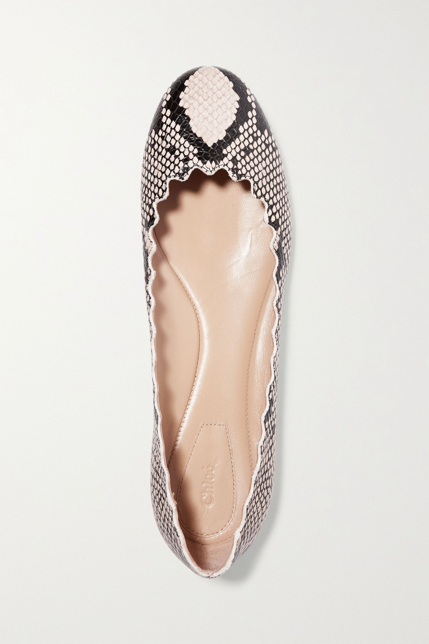 Lauren scalloped snake-effect leather ballet flats - 6