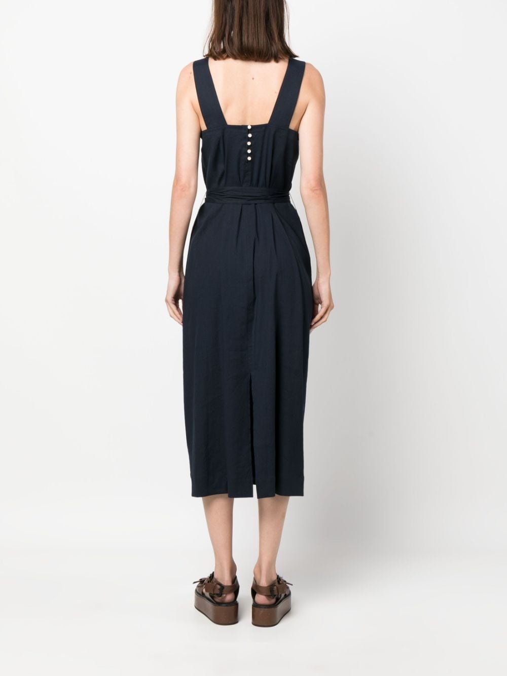 belted square-neck midi dress - 4